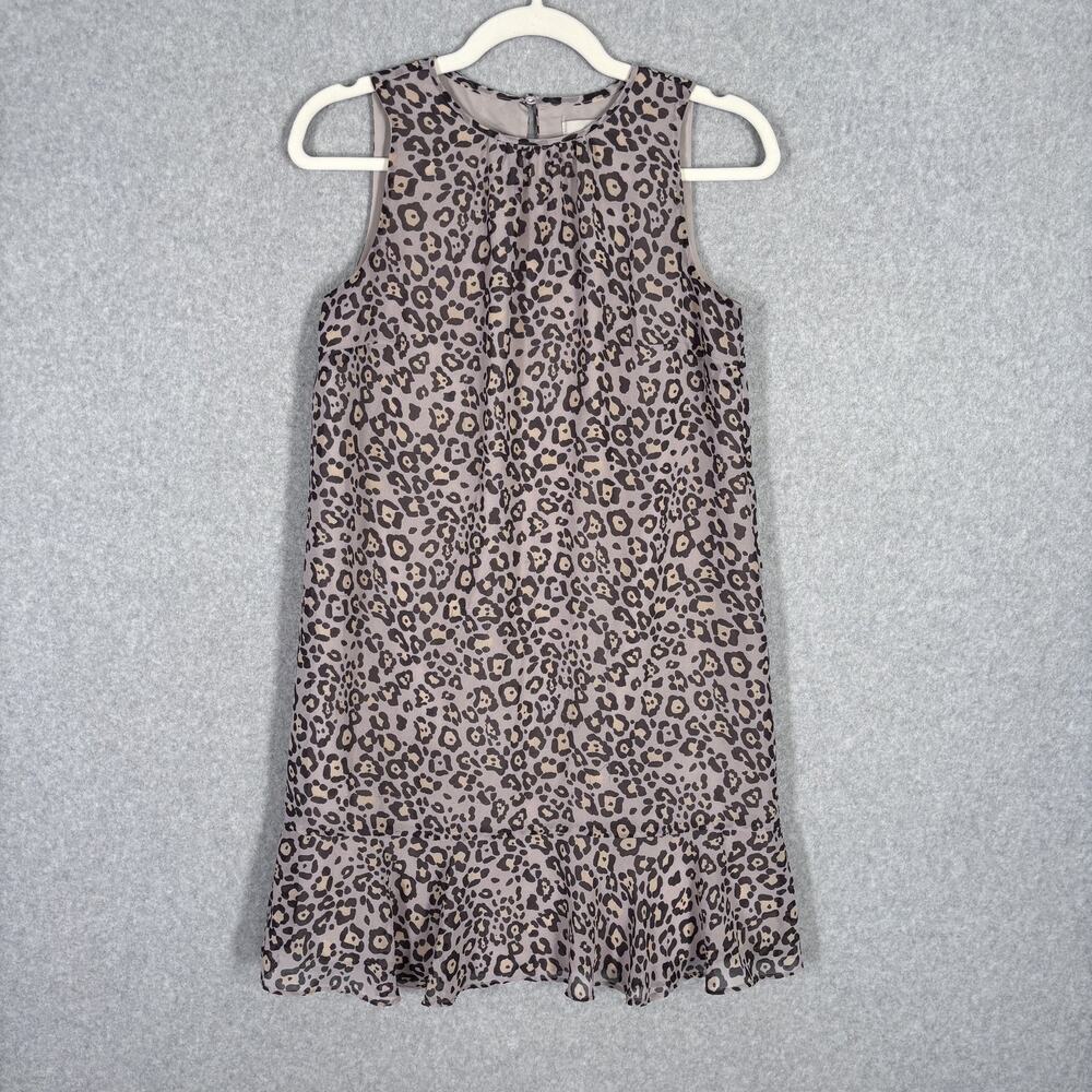 LOFT Dress XS‎ Tiered Leopard Ruffle Hem Animal Print Preppy Twee Neutral Resort